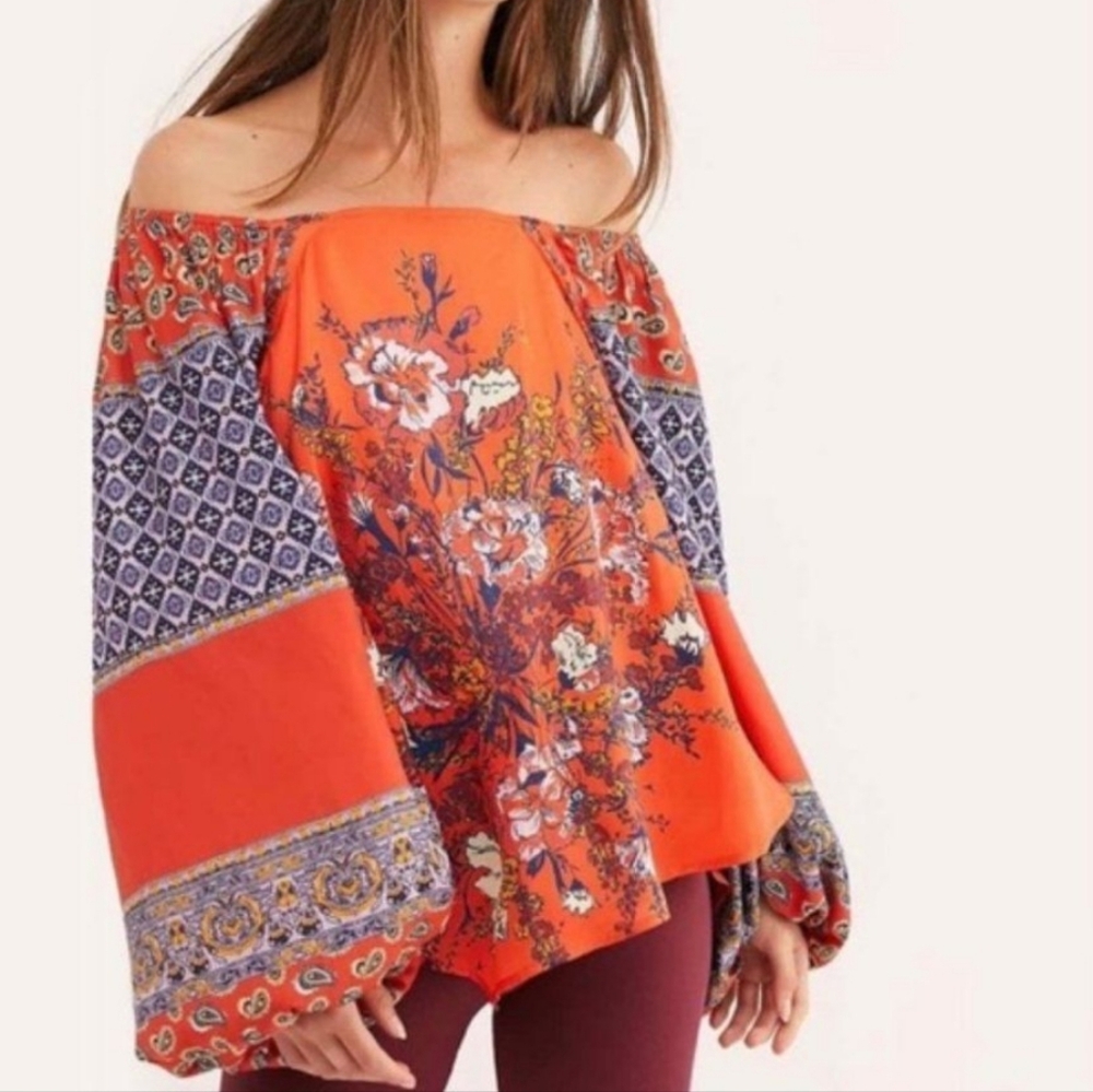 Free People Positano Blouse Size S Cherry Combo